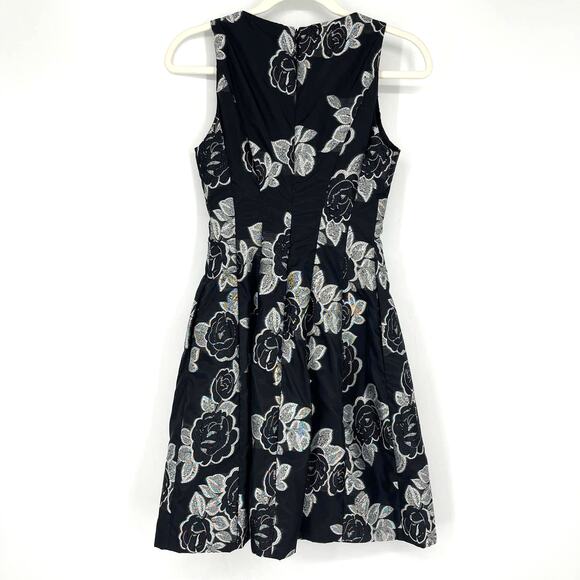 Prabal Gurung Collective Black Floral Jacquard Flare Dress Size 0 - Picture 2 of 6